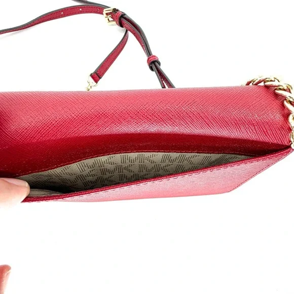 Michael Kors Jet Set Travel Saffiano Leather Crossbody Red - Gold Chain Strap EC - Picture 7 of 15